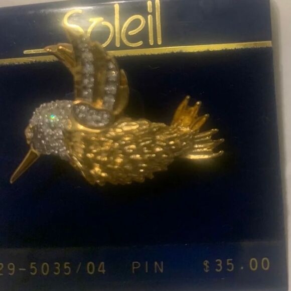 SOLEIL Vintage Bird MONET Gold Tone Rhinestone Crystals Brooch - Picture 2 of 2